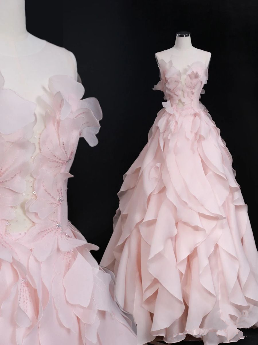 Vestido de princesa rosa de ensueño con volantes, vestido de baile rosa Y1971