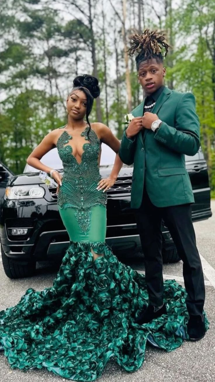 Robe de soirée sirène verte luxueuse à fleurs 3D, robe de concours Y6356