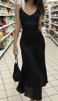 Robe de soirée de bal en mousseline noire à bretelles sexy Y7839