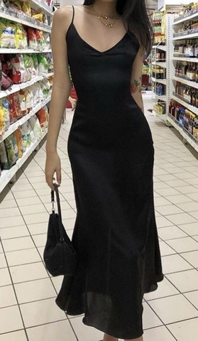 Vestido de noche de fiesta de gasa negra con tirantes sexys Y7839