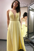 Robe de bal longue trapèze à col en V et fente VMB65 