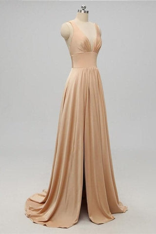 Vestido de dama de honor azul imperio con abertura lateral VMB48