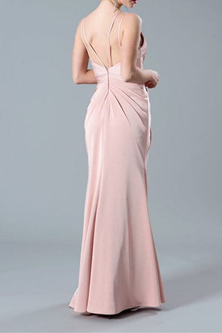 Vestido de dama de honor azul marino con tirantes finos VMB66 