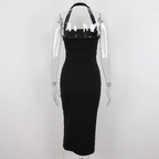 Vestido de fiesta negro de mujer con cuello halter y abertura, sexy vestido de noche negro sin mangas Y1161