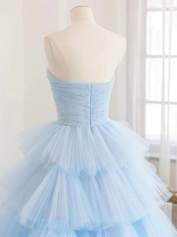 Robe de bal longue en tulle bleu hiver, robe de soirée en tulle bleu à plusieurs épaisseurs Y393