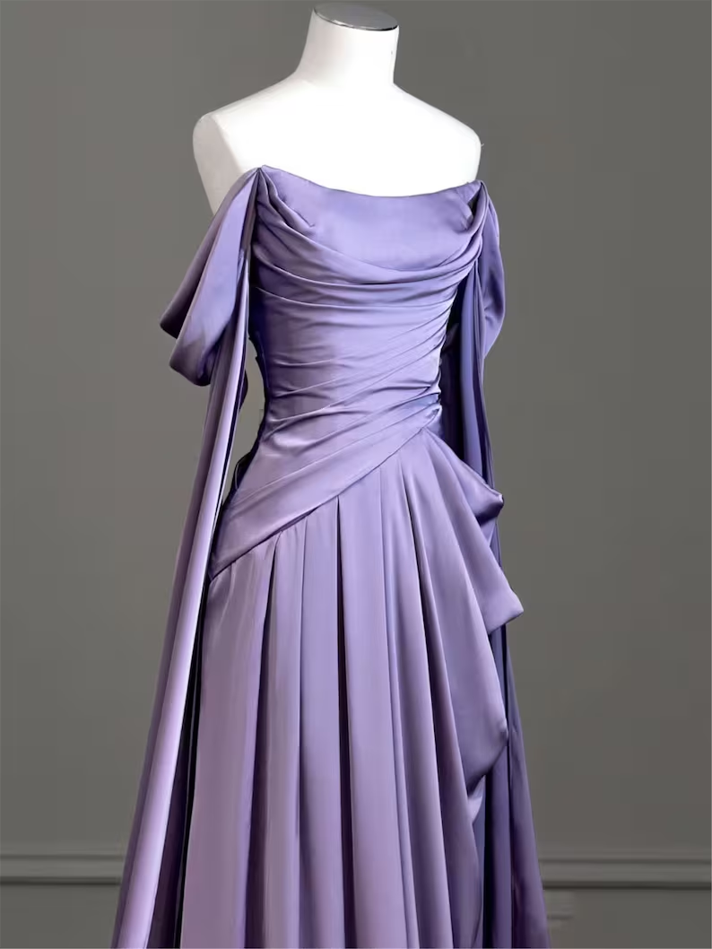 Vestido largo de fiesta modesto de satén morado, vestido de noche morado Y2589