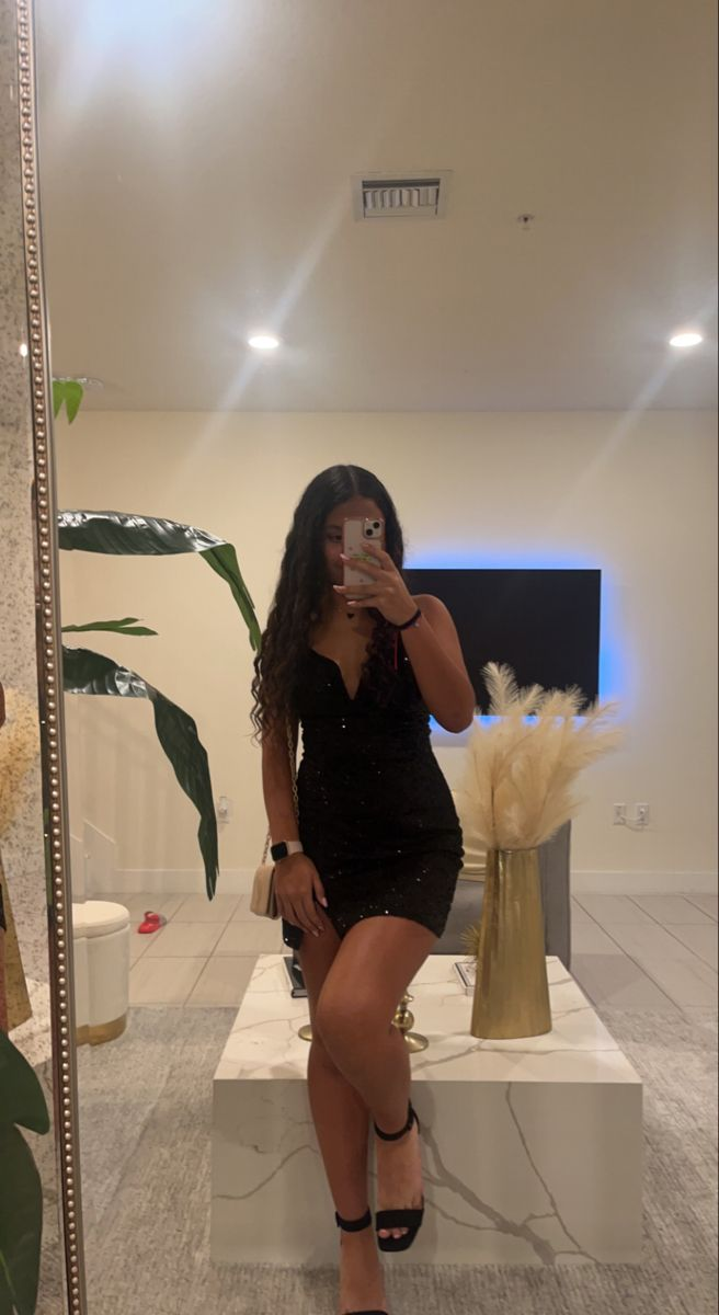 Vestido negro brillante, vestido sexy negro para fiesta de bienvenida Y4429