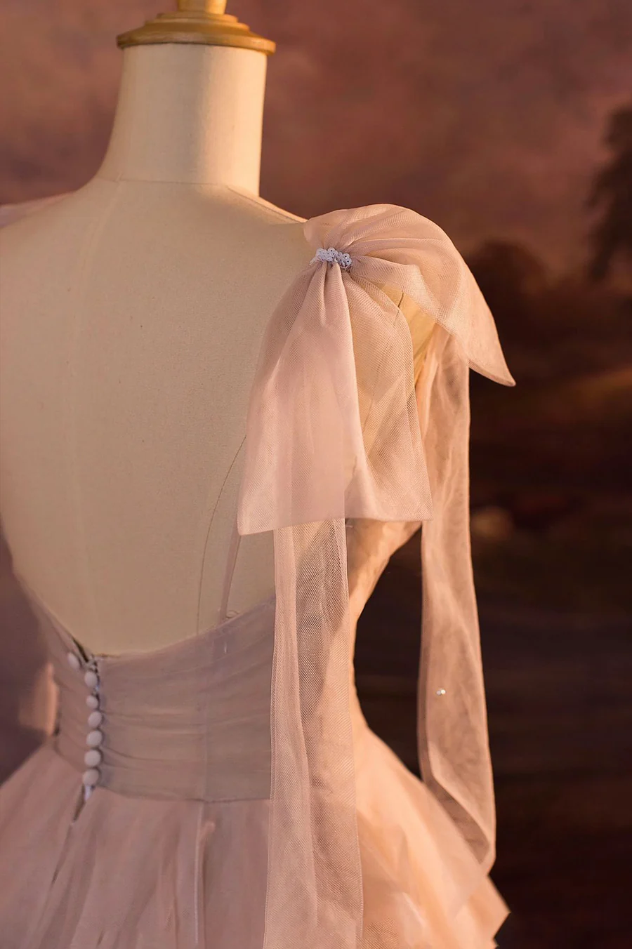 Vestido de noche de fiesta escalonado de tul rosa claro con lentejuelas Y8389