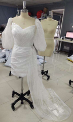 Short Puff Sleeve Wedding Dress Sweetheart Sparkly Modern Bridesmaid Dresses for Party Outfit Dress Y1208