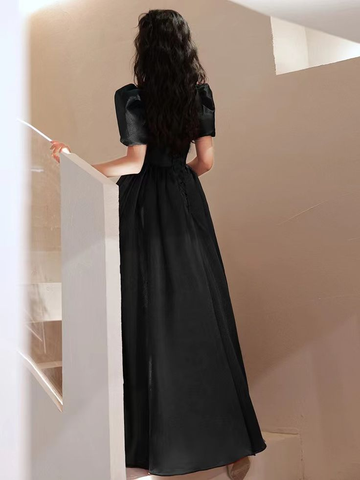 Robe de soirée noire, style nouveau, en satin, robe de bal, robe de princesse pour anniversaire, sur mesure Y4953