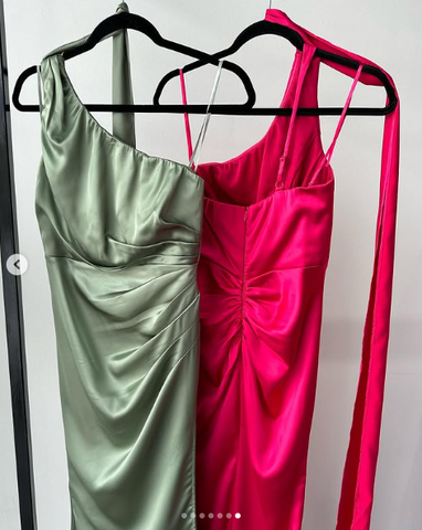 Elegant One Shoulder Hot Pink Satin Sheath Prom Dress Long Evening Dress Y8419