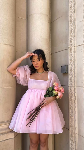 Robe de princesse miniature en tulle et maille féerique pour femme, manches bouffantes, col carré, robe de bal Y2425