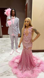 Robe de bal sirène rose luxueuse, robe de soirée rose Y5451