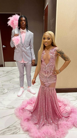 Luxurious Pink Mermaid Prom Dress Pink Evening Gown Y5451