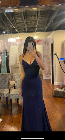 Elegante vestido de sirena azul marino para baile de graduación, vestido de noche azul marino Y6779