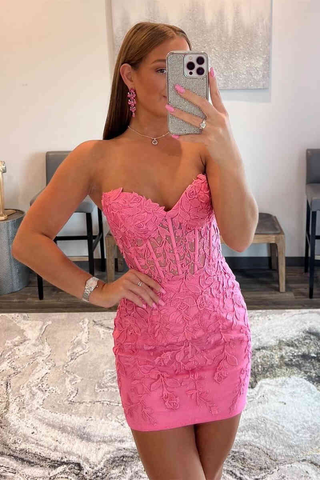 Robe fourreau bustier à lacets et appliques pour bal de promo Y2490