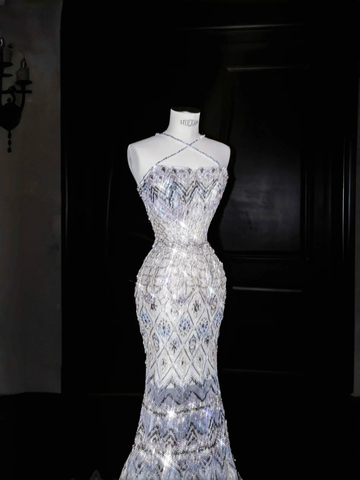 Gorgeous Mermaid Sequins Beaded Wedding Dress,Formal Prom Evening Dress Y8675