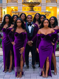 Baoleely Velvet Purple Bridesmaid Dresses Long Sleeves Mermaid Formal Wedding Guest Dress