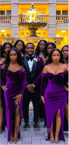 Vestido de dama de honor Baoleely de terciopelo morado, manga larga, corte sirena, para invitada a boda formal