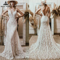 Vestido de novia bohemio, cuello en V, encaje, bohemio, tirantes finos, espalda descubierta, vestidos de novia de playa, Vestido de novia Baoleely