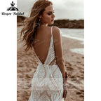 Vestido de novia bohemio, cuello en V, encaje, bohemio, tirantes finos, espalda descubierta, vestidos de novia de playa, Vestido de novia Baoleely