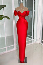 Robe de bal vintage en satin à épaules dénudées et manches courtes avec perles