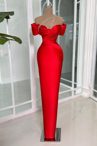 Robe de bal vintage en satin à épaules dénudées et manches courtes avec perles