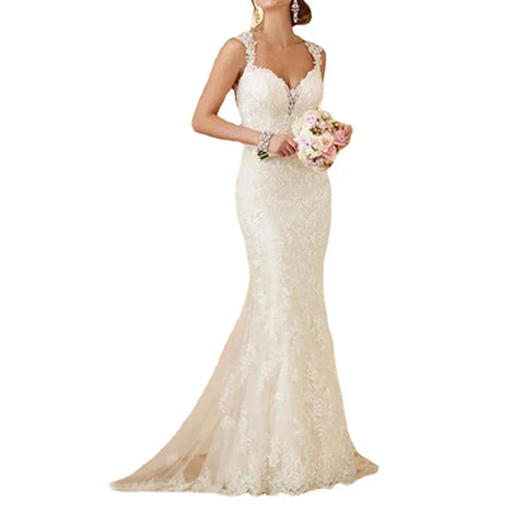 Vintage Lace Garden Wedding Dresses Sweetheart Open Back Wide Straps Mermaid Bride Wedding Gowns Long Train vestidos de novia