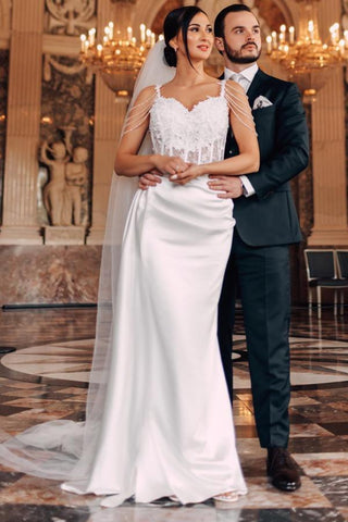 Vestidos de novia vintage largos de sirena, sin mangas, con cuentas y encaje.