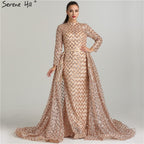 On Sale No Return No Refund Vintage Long Sleeve Luxury Sparkly Evening Dresses 2025 Sequined High Neck Fashion Tulle Evening Gowns Vestidos De Festa LA6414