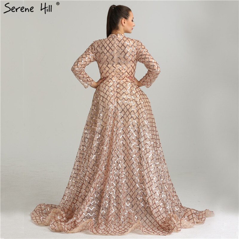 On Sale No Return No Refund Vintage Long Sleeve Luxury Sparkly Evening Dresses 2025 Sequined High Neck Fashion Tulle Evening Gowns Vestidos De Festa LA6414