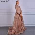 On Sale No Return No Refund Vintage Long Sleeve Luxury Sparkly Evening Dresses 2025 Sequined High Neck Fashion Tulle Evening Gowns Vestidos De Festa LA6414