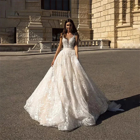 Robe De mariée Vintage à bretelles Spaghetti, élégante, col en v, avec des Appliques, sans manches