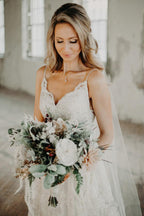 Baoleely Vintage Beaded A-line V-neck Spaghetti Straps Lace Wedding Dresses, MW582