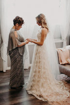 Baoleely Vintage Beaded A-line V-neck Spaghetti Straps Lace Wedding Dresses, MW582