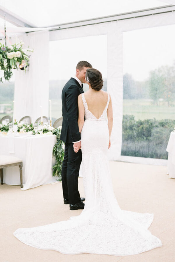 Baoleely Vintage Ivory Lace Mermaid V Neck Wedding Dress, Bridal Dresses, MW533