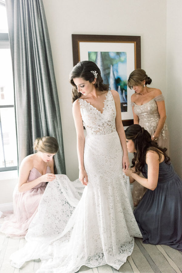 Baoleely Vintage Ivory Lace Mermaid V Neck Wedding Dress, Bridal Dresses, MW533