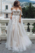 Baoleely Vintage Lace A-line Sweetheart Off-the-Shoulder Beach Wedding Dresses, MW735