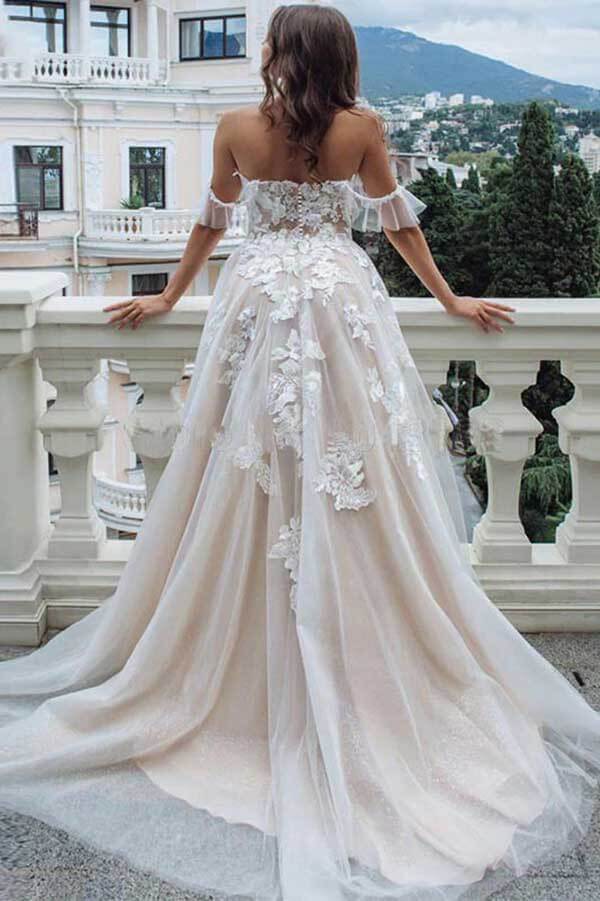 Baoleely Vintage Lace A-line Sweetheart Off-the-Shoulder Beach Wedding Dresses, MW735