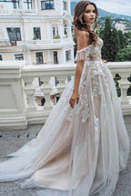 Baoleely Vintage Lace A-line Sweetheart Off-the-Shoulder Beach Wedding Dresses, MW735