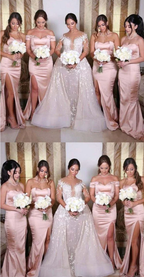 Baoleely Vintage Long Elastic Satin Ruched Pink Bridesmaid Dresses Sweetheart Sleeveless