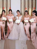 Baoleely Vintage Long Elastic Satin Ruched Pink Bridesmaid Dresses Sweetheart Sleeveless