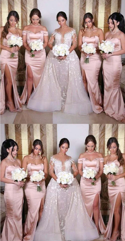 Vestidos de dama de honor Baoleely Vintage largos, elásticos, de satén rosa fruncido, con escote corazón y sin mangas.