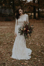 Baoleely Vintage Long Sleeves Lace Mermaid Backless Wedding Dress, Bridal Gown, MW562