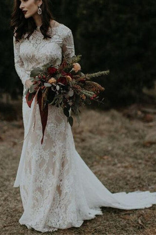 Robe de mariée sirène vintage à manches longues et dos nu en dentelle Baoleely, MW562