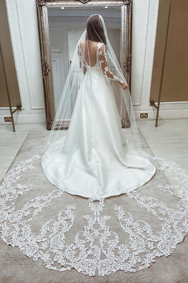 Baoleely Vintage Satin Lace Ball Gown Deep V Neck Wedding Dresses, Bridal Gown, MW593