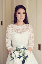 Baoleely Vintage Tulle Lace A-line 3/4 Sleeves Bridal Gowns, Wedding Dresses, MW815