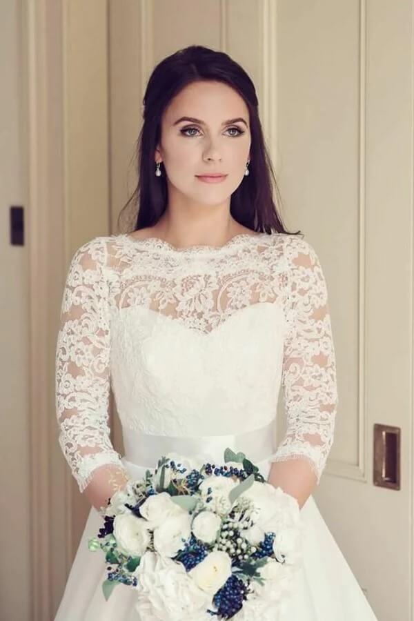 Baoleely Vintage Tulle Lace A-line 3/4 Sleeves Bridal Gowns, Wedding Dresses, MW815
