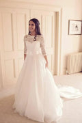 Baoleely Vintage Tulle Lace A-line 3/4 Sleeves Bridal Gowns, Wedding Dresses, MW815