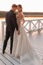 Baoleely Vintage Satin One Shoulder Ball Gown Wedding Dresses With Train, MW1015